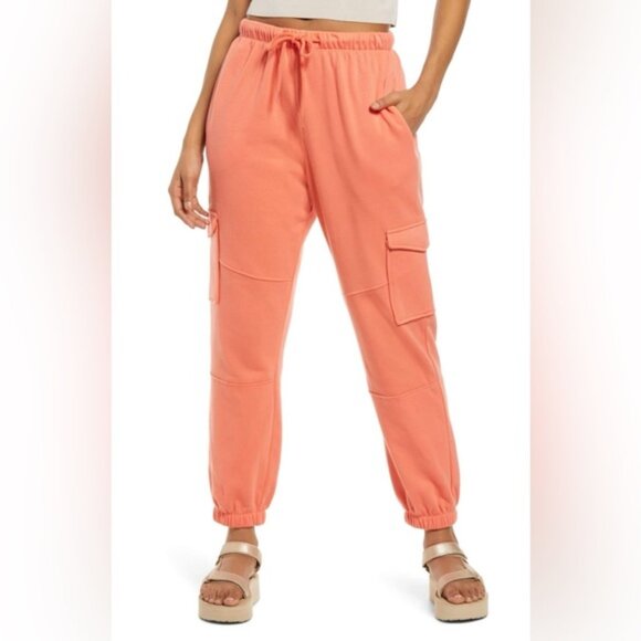 Pants - BP. Plus Size Tie Waist Cargo Sweatpants  in Coral Camelia